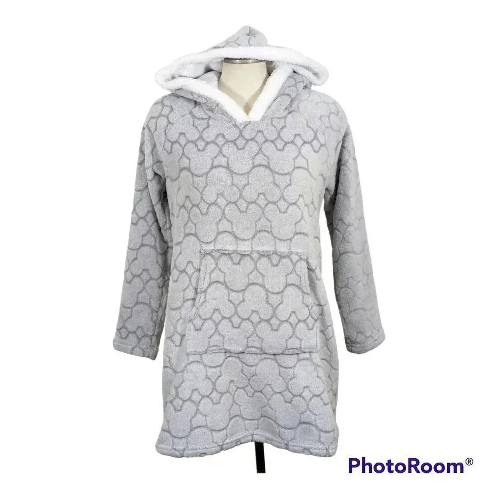 Disney Mickey Mouse Robe Loungewear Pullover Womens Sherpa Hood Cozy Soft Warm